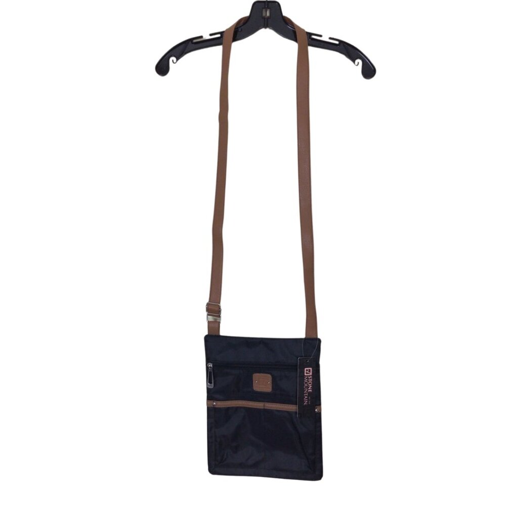 NWT Stone Mountain Purse Black Tan Crossbody Bag Lockport Nylon Canvas